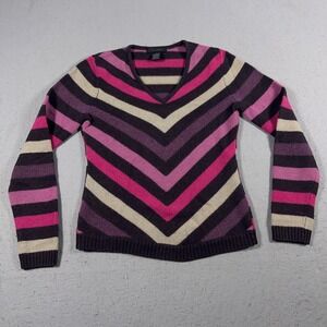 The Limited Sweater Women Medium Striped Chevron‎ V-Neck Wool Angora Cashmere